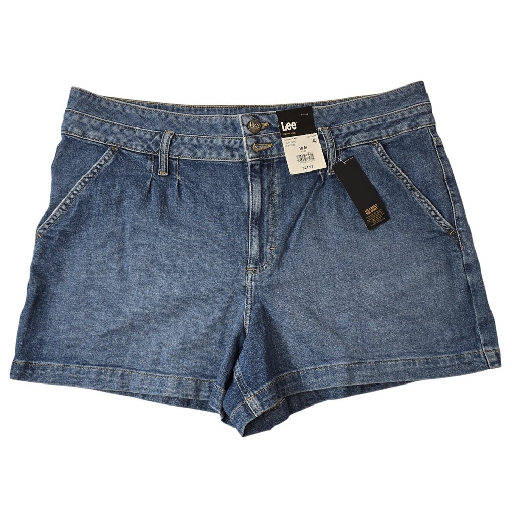 Lee Heritage Radiant Mid High Rise Denim Shorts Blue Women 18M 4 Inch Inseam NEW
